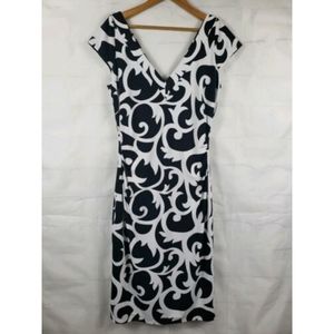 Dress Black White Floral Print Double V-Neck